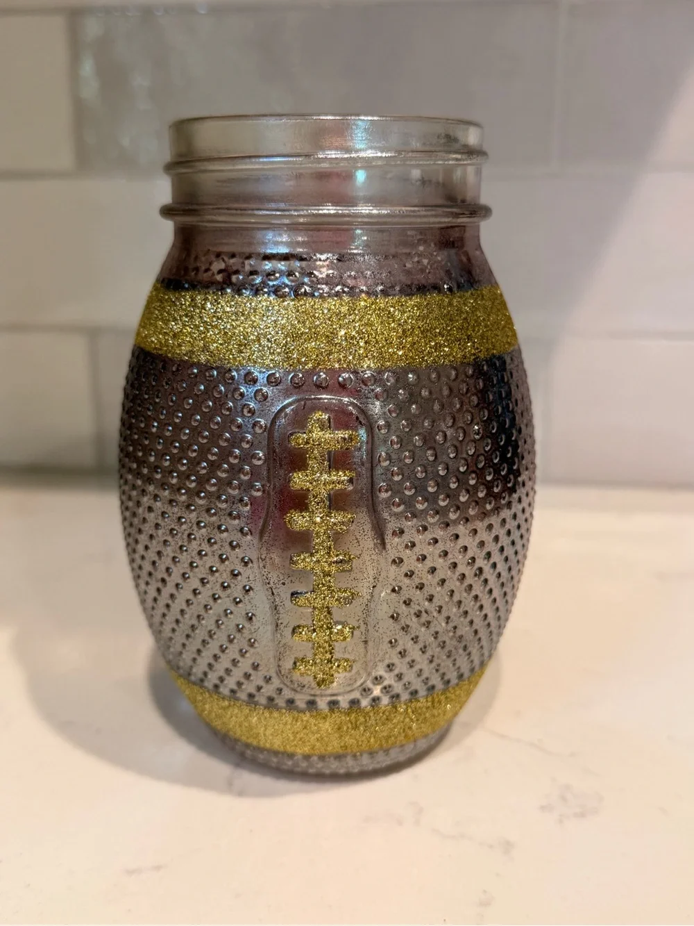 Glitter Football Mason Jar Drinking Glass – 20 oz